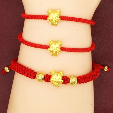 Traditional Year Of The Dragon Red Rope Bracelet For Unisex Alloy Gold Plated Zodiac Dragon Charm Braided String Bracelet