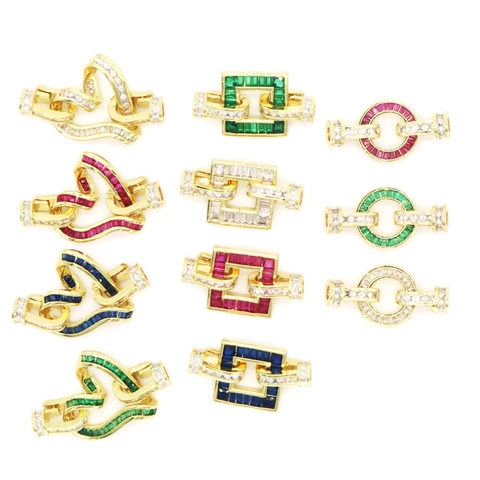 Copper 18K Gold Plated Colored Zirconia Clasp Heart Square Round Geometric Connector For Pearl Necklace Bracelet Jewelry Making