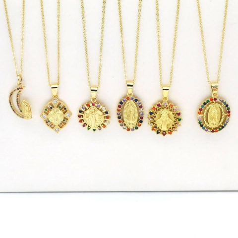 Collar De Colgante Virgen María Vintage De Cobre Para Mujer Chapado En Oro Religioso Nuestra Señora De Guadalupe Circonia Multicolor