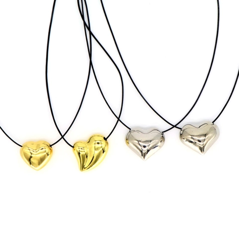 Collar de Colgante de Corazón de Cobre Minimalista Con Cordón de Cuero Negro Para Mujeres Unisex Corazón Galvanizado Pulido Joyería de Cuello Regalo