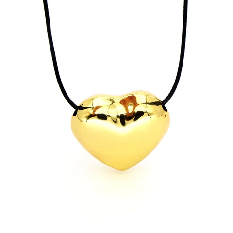 Collar de Colgante de Corazón de Cobre Minimalista Con Cordón de Cuero Negro Para Mujeres Unisex Corazón Galvanizado Pulido Joyería de Cuello Regalo