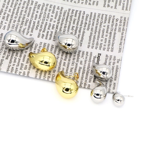 Fashion Copper Water Drop Stud Earrings Geometric Hollow Bean Shaped Mirror Polish Gold Silver Earrings For Women Daily Party Jewelry