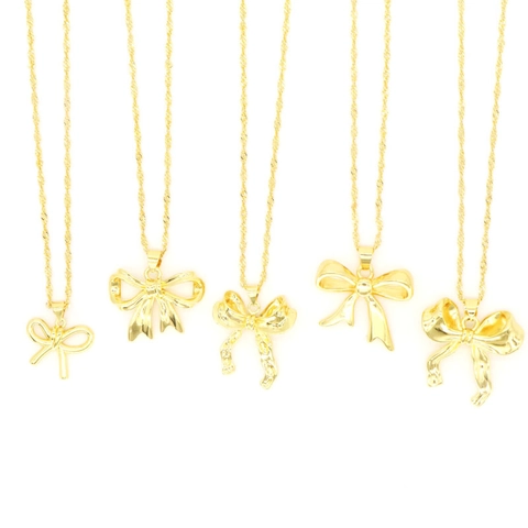 Elegante Westliche Mode Kupfer Schleife Anhänger Halskette Für Damen Vergoldet Raffinierte Schlüsselbeinkette Schmuck Geschenk