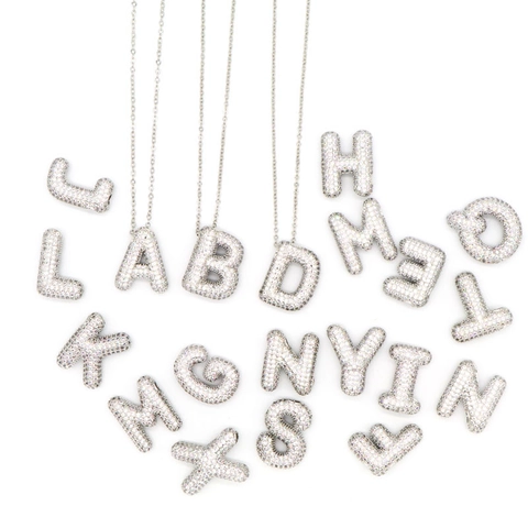 Fashion Copper Zirconia Bubble Letter Pendant Necklace For Women Hip Hop Western Style Clavicle Chain Jewelry Gift