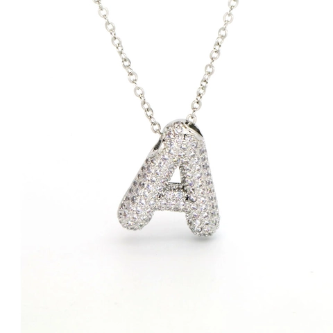 Hip Hop Ballon Buchstabenkette Glänzende Pave Zirkonia Initialen Anhänger Kette Kupfer Versilberte Alphabet Schmuck Geschenk Für Damen