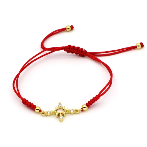 Western Fashion Hand Woven Red Rope Bracelet Women Copper 18K Gold Plated Zirconia Cross Pendant Adjustable String Jewelry