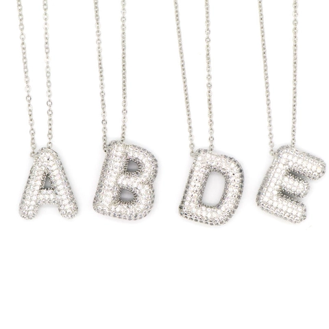 Fashion Copper Zirconia Bubble Letter Pendant Necklace For Women Hip Hop Western Style Clavicle Chain Jewelry Gift