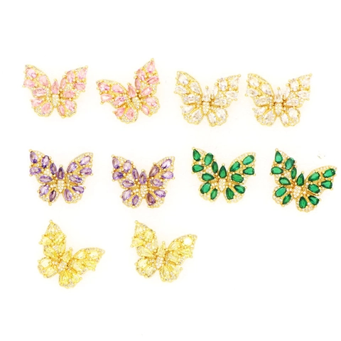Exquisite Copper Zirconia Butterfly Stud Earrings For Women High-End Light Luxury Sparkle Butterfly Wing Temperament Ear Jewelry