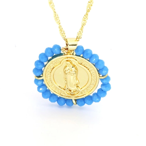 Collar Con Colgante De La Virgen María Vintage Para Mujer Cadena De Cobre Bañada En Oro Con Cuentas Coloridas Medalla Religiosa Joyería Bohemia