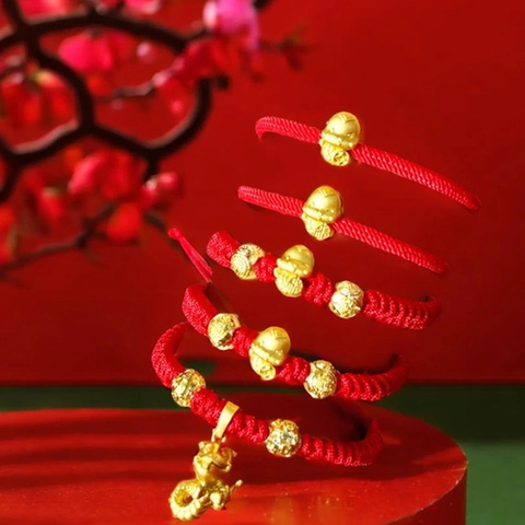 Hand Woven Year Of The Snake Red Rope Bracelet Alloy Gold Plated Zodiac Snake Lucky Blessing Red String Bracelet For Unisex New Year Gift