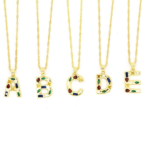 Hip Hop Colorful Zirconia English Letter Pendant Necklace For Women Gold Plated Copper Clavicle Chain Fashion Jewelry