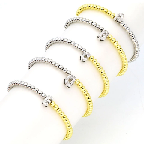18K Gold Plated Copper Beaded Bracelet For Women Inlaid Zirconia Bubble Letter Elastic String Personalized Fashion Jewelry