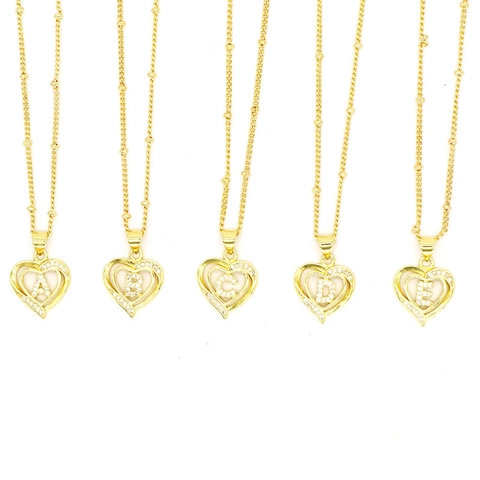 Fashion 18K Gold Plated Copper Heart Letter Necklace For Women Sparkling Zirconia Initial Pendant Daily Jewelry Gift