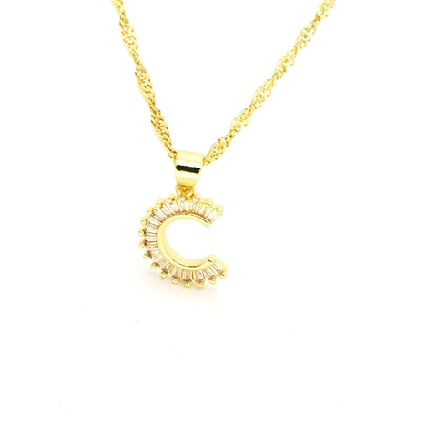 Collier Pendentif Lettre Anglaise en Cuivre Plaqué Or 18K Avec Zircone Bijoux de Chaîne d'Os à Serrure Initiale pour Femmes