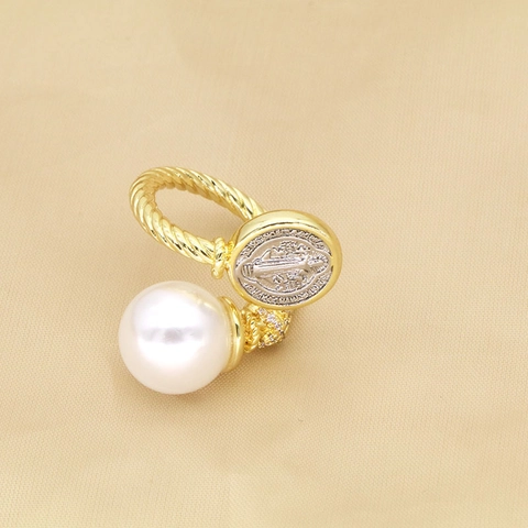 Vintage Gothik Gold Überzogener Kupferner Offener Ring Für Damen Mit Rotem Herz Künstliche Perle Strass Verstellbarer Schmuck