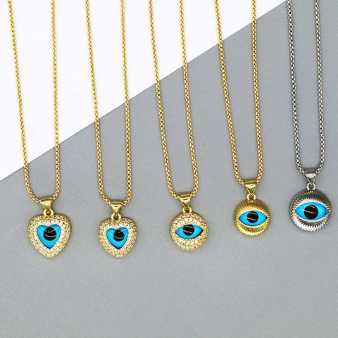 Vintage Evil Eye Pendant Necklace Copper Rhinestone Resin Turkish Style Clavicle Chain Necklace For Women Unisex Fashion Jewelry