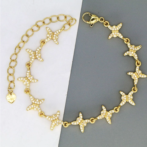 Elegant Gold Plated Copper Rhinestone Bracelet For Women Heart Cross Butterfly Plane Star Love Charm Link Adjustable Bracelet Jewelry Gift