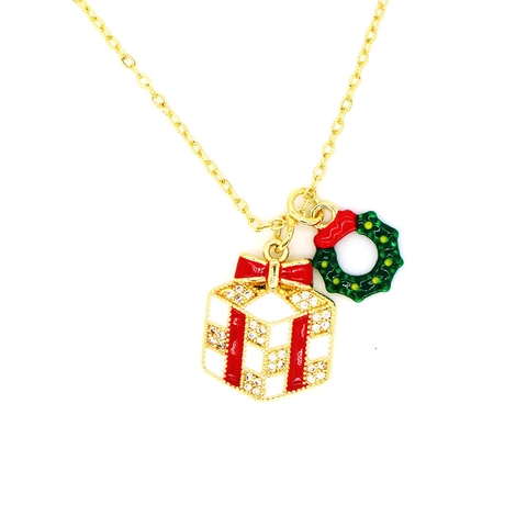 Weihnachten Anhänger Halskette Gold Plattiert Kupfer Emaille Weihnachtsmann Schneemann Rentier Baum Zuckerstange Strass Schmuck Damen