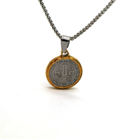 Stainless Steel St Benedict Medal Pendant Necklace For Men Women Religious Cross Round Coin Electroplated Box Chain Jewelry