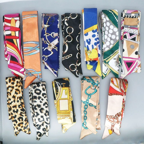 Elegante Bufanda Twilly de Satén Mujer Estampado Leopardo Ecuestre Diadema Bolso Cinta Bufanda Poliéster Estampado Corbata