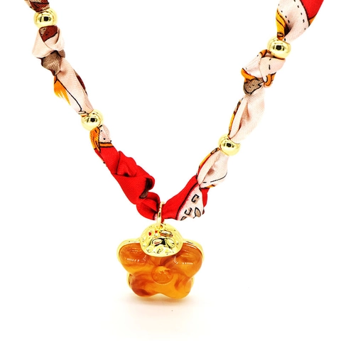 Vintage Copper Leopard Print Satin Scarf Necklace Resin Heart Flower Pendant Necklaces Bohemian Chic Jewelry For Women