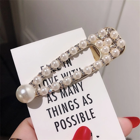 Pinces à Cheveux Élégantes en Alliage avec Perles Artificielles et Strass pour Femmes Épingles Creuses Géométriques Or