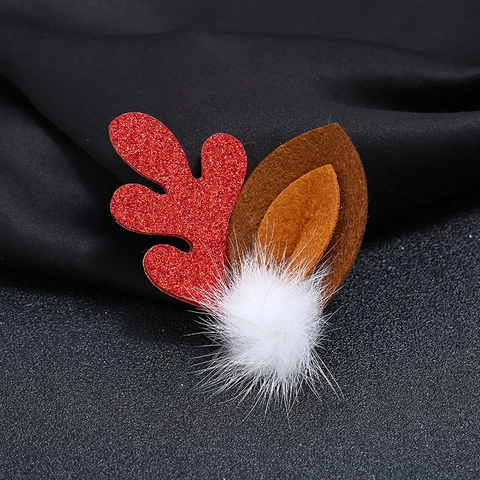 Broche de Astas de Reno de Navidad para Mujer Aleación Diamantes de Imitación Purpurina Fieltro Pin Insignia Fiesta Festiva Accesorios de Ropa Joyería
