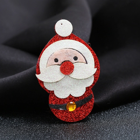 Broche Père Noël de Noël Vintage Épingle en Tissu Pailleté Rouge Avec Strass Jaune Bijoux de Mode pour Cadeau Femme