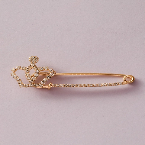 Spilla da Balia a Forma di Corona in Lega d'Oro Retro Europeo Americano per Donna Orecchini con Strass Intarsiati Gioielli alla Moda