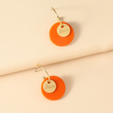 Minimalist Morandi Round Drop Earrings For Women Gold Plated Alloy Love Letter Engraved Resin Circle Dangle Earrings Jewelry