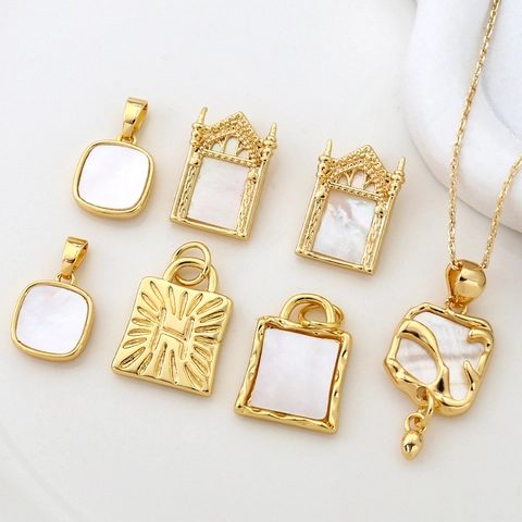 14K Vergoldetes Kupfer Natürliche Perlmutt Muschel Anhänger Für DIY Schmuckherstellung Gotische Fenster Geometrische Charms