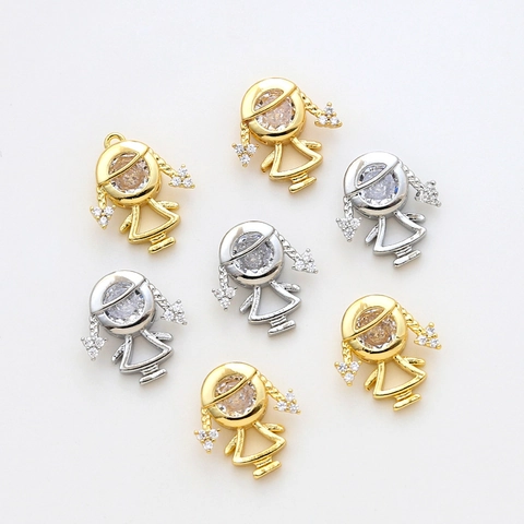 14K Gold Plated Copper Little Girl Pendant With Zirconia For DIY Necklace Bracelet Earrings Jewelry Making Accessory