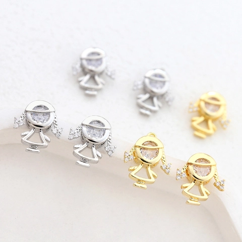 14K Gold Plated Copper Little Girl Pendant With Zirconia For DIY Necklace Bracelet Earrings Jewelry Making Accessory