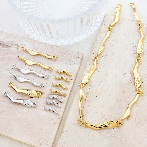 Unregelmäßige Welle Kupfer Verbindungs Schnalle Für DIY Halskette Armband Herstellung Echt Vergoldet Minimalistischer Schmuck