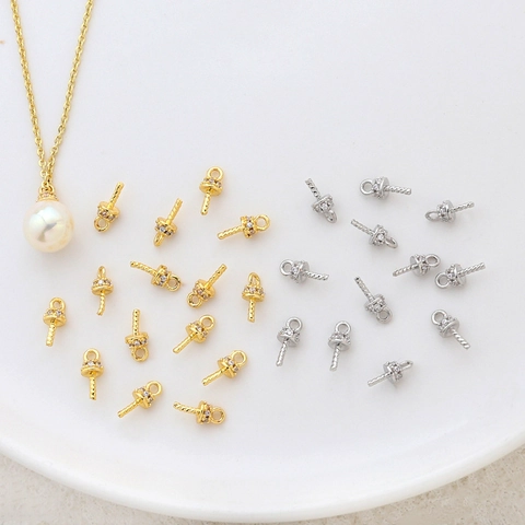 Copper Rhinestone Pearl Peg Bails Pendant Connectors For DIY Necklace Bracelet Jewelry Making Gold Silver Color Findings