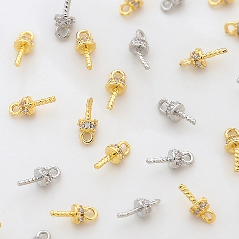 Copper Rhinestone Pearl Peg Bails Pendant Connectors For DIY Necklace Bracelet Jewelry Making Gold Silver Color Findings