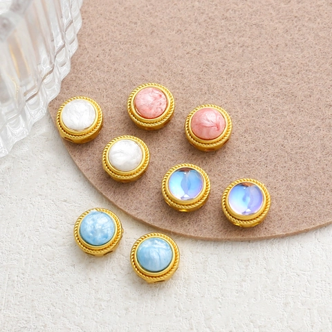 Cuentas Espaciadoras De Cobre Chapadas En Oro Redondas Para Joyería DIY Incrustación Esmalte Perla Artificial Vintage