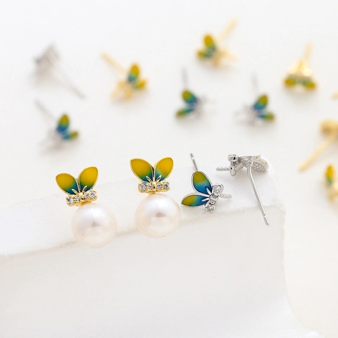 Dragonfly Stud Earring Findings With 925 Sterling Silver Post Gradient Enamel Rhinestone DIY Jewelry Making Parts For Women