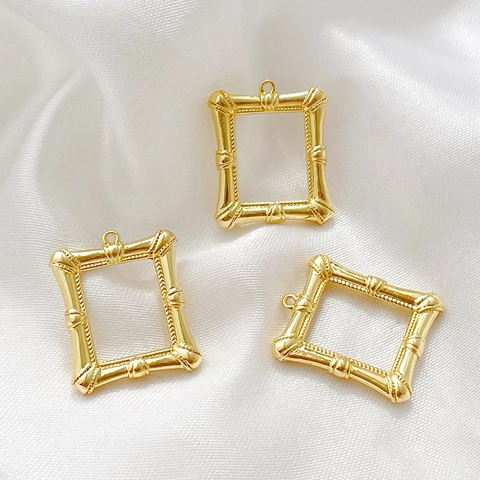 Vintage Bamboo Joint Rectangle Frame Pendant 18K Gold Plated Copper Pendants For Necklace Bracelet DIY Jewelry Making