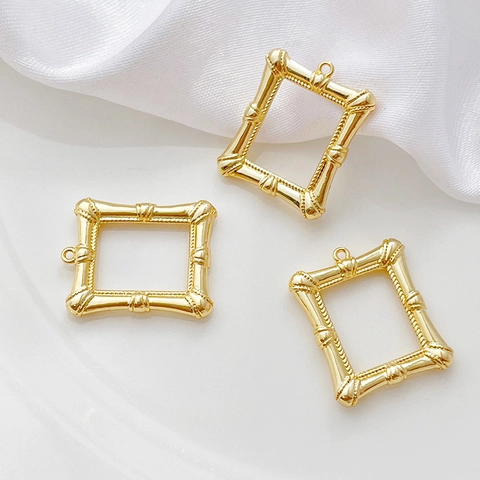 Vintage Bamboo Joint Rectangle Frame Pendant 18K Gold Plated Copper Pendants For Necklace Bracelet DIY Jewelry Making