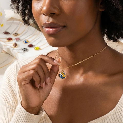 Vintage Sports Theme Copper Pendant Necklace Bracelet Stud Earrings Set Enamel Ball Pattern Rhinestone Jewelry For Women Gift