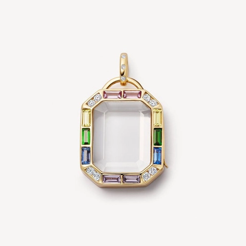 Collier Médaillon Rectangle en Verre Zirconium Coloré Cuivre Vintage pour Femmes Pendentif Flottant Ouvrable Bijoux DIY