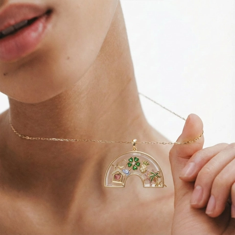 Collar con Colgante de Relicario de Vidrio de Arcoíris Vintage DIY Cobre Chapado en Oro Caja Transparente con Dijes Joyería de Moda Regalo para Mujeres