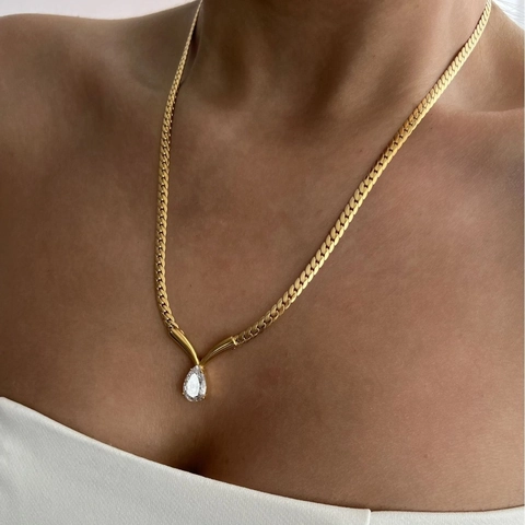 Fashion Stainless Steel Waterdrop Rhinestone Pendant Necklace Luxury Gold Silver Snake Chain Clavicle Chain Jewelry For Women