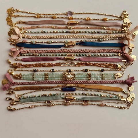 Bohemian Retro Copper Beaded Bracelet For Women With Satin Ribbon And Heart Pendant Adjustable Fashion Jewelry Gift