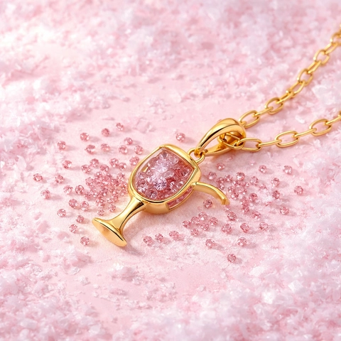 Luxus Kupfer 18K Vergoldet Weinglas Herz Schwebendes Medaillon Anhänger Halskette Für Damen Strass Gefülltes Medaillon Schmuck