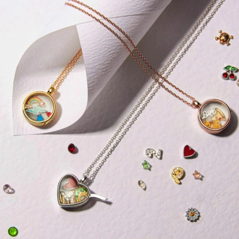 18K Gold Plated Copper Glass Locket Necklace With Floating Charms Heart Round Pendant Fashion Jewelry For Women Gift