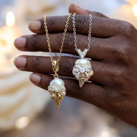 Kupfer Künstliche Perle Strass Eiswaffel Anhänger Halskette Vintage Rokoko Schleife Herz Charms Halskette Für Damen Schmuck