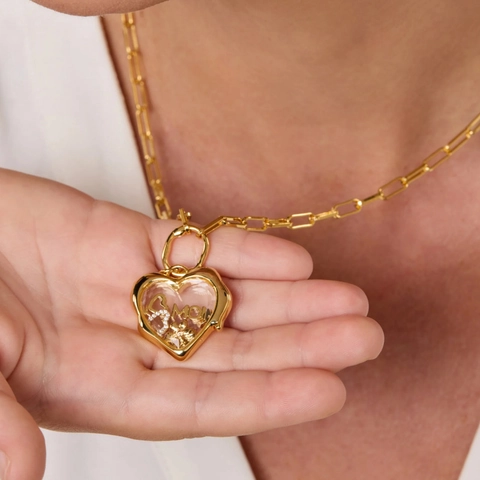 French Light Luxury Heart Zirconia Locket Necklace DIY Design Gold Plated Copper Paperclip Chain Necklace For Women Jewelry