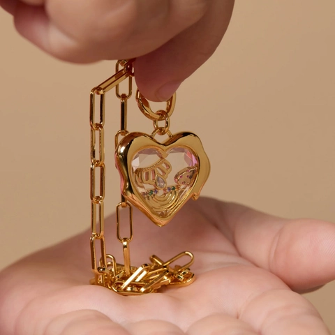 French Light Luxury Heart Zirconia Locket Necklace DIY Design Gold Plated Copper Paperclip Chain Necklace For Women Jewelry